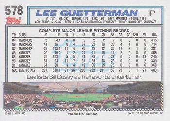 1992 Topps #578 Lee Guetterman Back