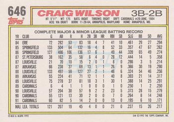 1992 Topps #646 Craig Wilson Back