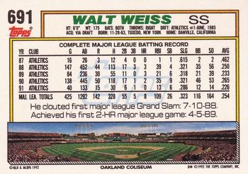 1992 Topps #691 Walt Weiss Back