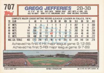 1992 Topps #707 Gregg Jefferies Back