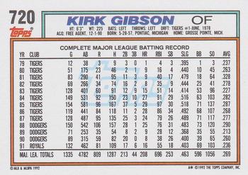 1992 Topps #720 Kirk Gibson Back