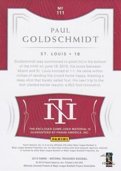 2019 Panini National Treasures #111 Paul Goldschmidt Back