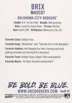 2019 Choice Oklahoma City Dodgers #37 Brix Back