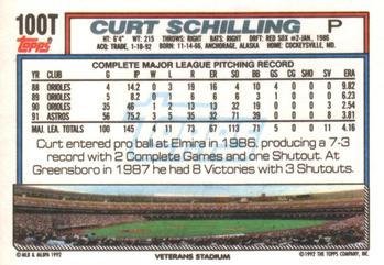 1992 Topps Traded #100T Curt Schilling Back