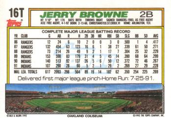 1992 Topps Traded #16T Jerry Browne Back