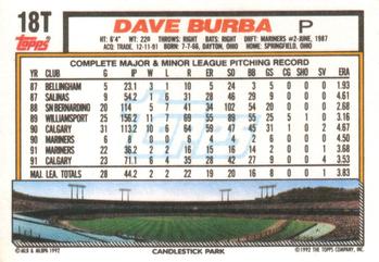 1992 Topps Traded #18T Dave Burba Back