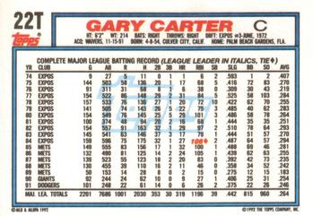 1992 Topps Traded #22T Gary Carter Back