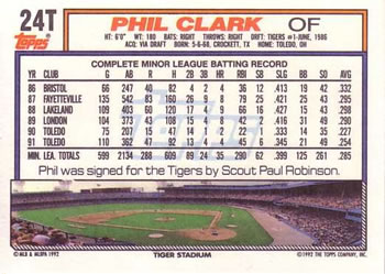 1992 Topps Traded #24T Phil Clark Back