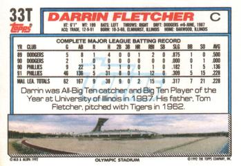 1992 Topps Traded #33T Darrin Fletcher Back