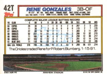 1992 Topps Traded #42T Rene Gonzales Back