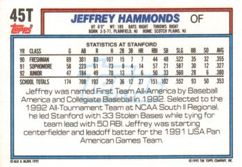 1992 Topps Traded #45T Jeffrey Hammonds Back