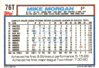 1992 Topps Traded #76T Mike Morgan Back