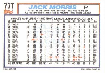 1992 Topps Traded #77T Jack Morris Back