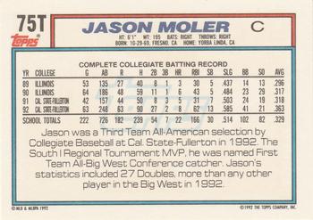 1992 Topps Traded #75T Jason Moler Back
