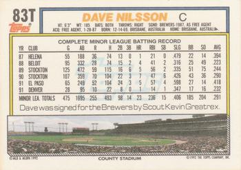 1992 Topps Traded #83T Dave Nilsson Back