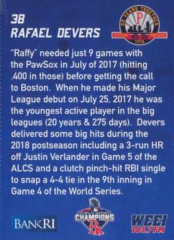 2019 BankRI/WEEI Pawtucket Red Sox World Series Champions Boston Red Sox #NNO Rafael Devers Back