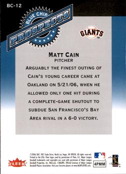 2006 Fleer Tradition - Blue Chip Prospects #BC-12 Matt Cain Back