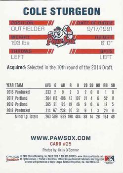 2019 Choice Pawtucket Red Sox #25 Cole Sturgeon Back
