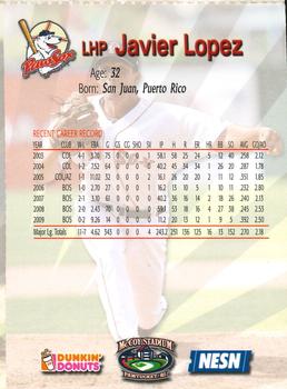 2009 Dunkin' Donuts NESN Pawtucket Red Sox #NNO Javier Lopez Back