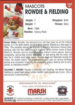2002 Choice Marsh America's Game Indianapolis Indians #1 Rowdie / Fielding the Mouse Back