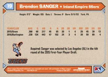 2017 Grandstand Inland Empire 66ers #NNO Brendon Sanger Back