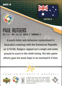 2006 SP Authentic - World Baseball Classic Future Watch #WBC-6 Paul Rutgers Back