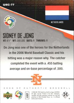 2006 SP Authentic - World Baseball Classic Future Watch #WBC-77 Sidney de Jong Back