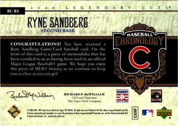 2006 SP Legendary Cuts - Baseball Chronology Materials #BC-RS Ryne Sandberg Back