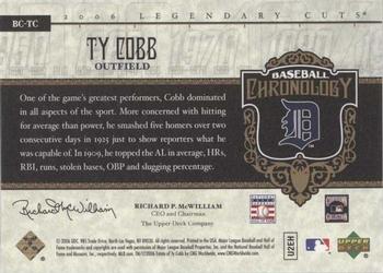 2006 SP Legendary Cuts - Baseball Chronology Materials #BC-TC Ty Cobb Back