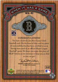 2006 SP Legendary Cuts - When It Was A Game Materials #WG-RI Jim Rice Back