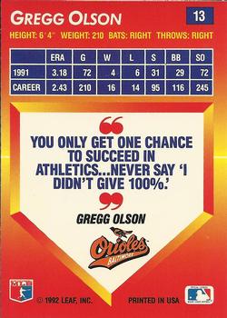 1992 Triple Play #13 Gregg Olson Back