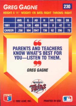 1992 Triple Play #230 Greg Gagne Back