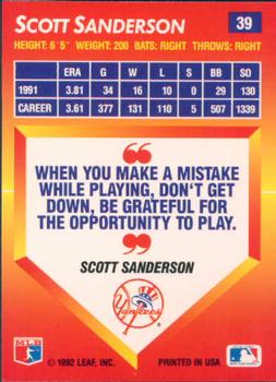 1992 Triple Play #39 Scott Sanderson Back
