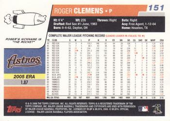 2006 Topps - Box Bottoms #151 Roger Clemens Back