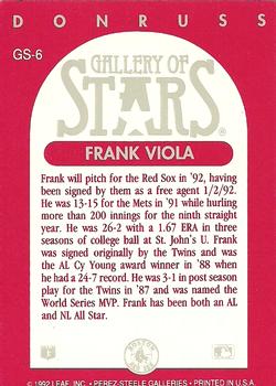 1992 Triple Play - Gallery of Stars #GS-6 Frank Viola Back