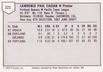 1989 ProCards Triple A #223 Larry Casian Back