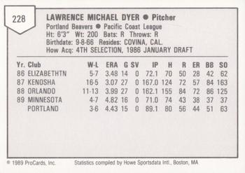 1989 ProCards Triple A #228 Mike Dyer Back