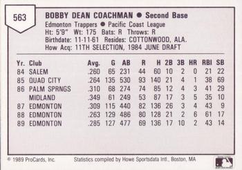 1989 ProCards Triple A #563 Pete Coachman Back