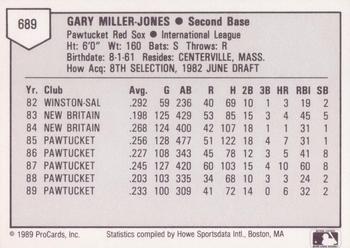1989 ProCards Triple A #689 Gary Miller-Jones Back