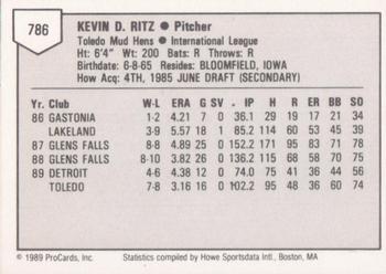 1989 ProCards Triple A #786 Kevin Ritz Back