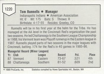 1989 ProCards Triple A #1220 Tom Runnells Back