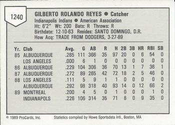 1989 ProCards Triple A #1240 Gilberto Reyes Back