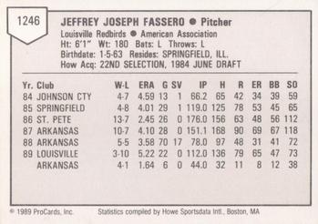 1989 ProCards Triple A #1246 Jeff Fassero Back