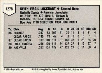 1989 ProCards Triple A #1278 Keith Lockhart Back