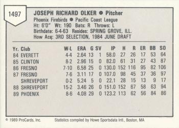 1989 ProCards Triple A #1497 Joe Olker Back
