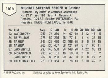 1989 ProCards Triple A #1515 Mike Berger Back