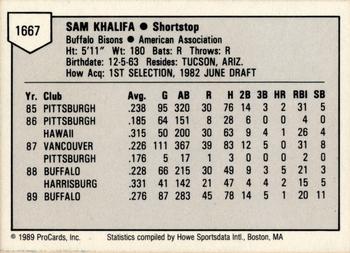 1989 ProCards Triple A #1667 Sammy Khalifa Back