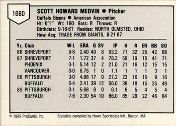 1989 ProCards Triple A #1680 Scott Medvin Back