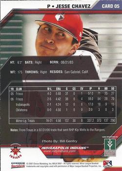 2007 Choice Indianapolis Indians - SGA - Ad Back #5 Jesse Chavez Back