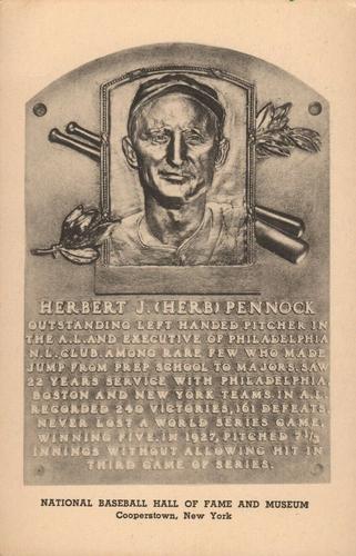 1946-52 Albertype Hall of Fame Plaque Postcards (Type 2) #NNO Herb Pennock Front